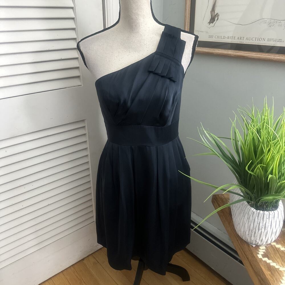Vintage Parameters Dress 6 Navy Blue One Shoulder Cocktail Minimalist 90s Glam